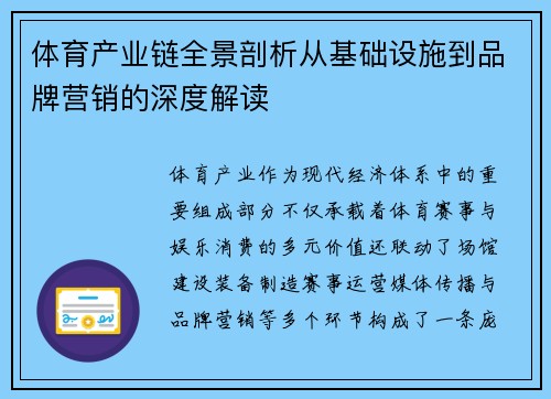 体育产业链全景剖析从基础设施到品牌营销的深度解读