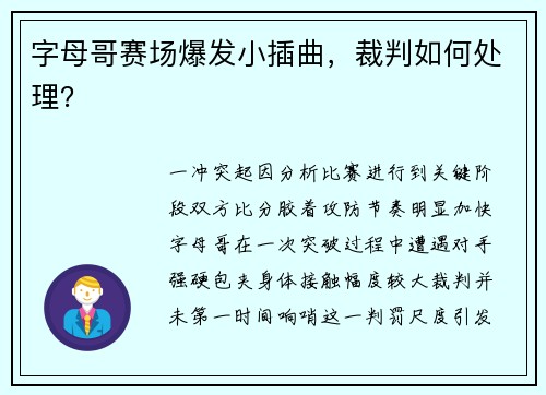 字母哥赛场爆发小插曲，裁判如何处理？